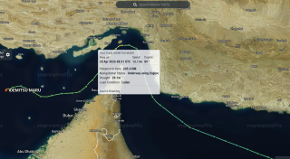 Screenshot from MarineTraffic showing the route of the&nbsp;Idemitsu Maru.