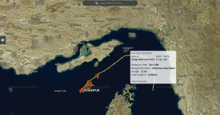 Screenshot from MarineTraffic showing the route of the&nbsp;Khairpur.