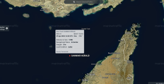 Screenshot from MarineTraffic showing the route of the&nbsp;Sanmar Herald.