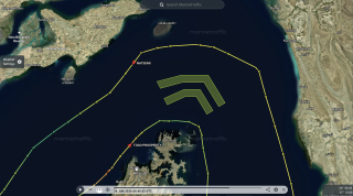 Map showing the route of the two tankers in the Strait of Hormuz.