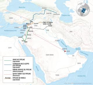 Map showing existing and potential energy pipeline routes transiting Syria.