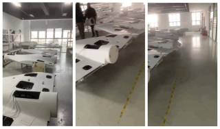 Screen grab showing an Iranian warehouse where Shahed-136 drone airframes are being assembled.