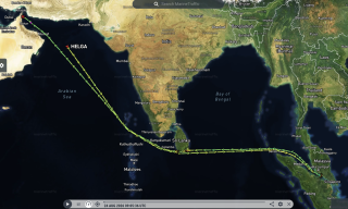 Tracking map showing the route of the oil tanker Helga.