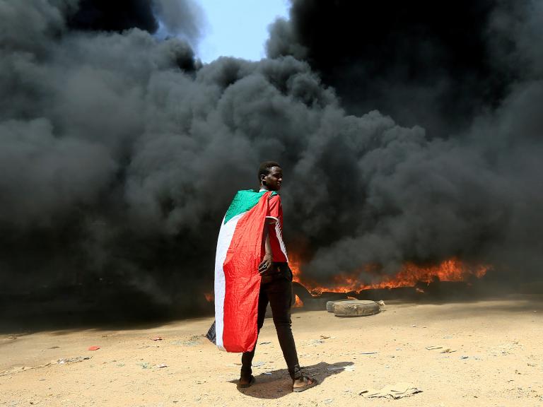 A Sudanese protester against military rule