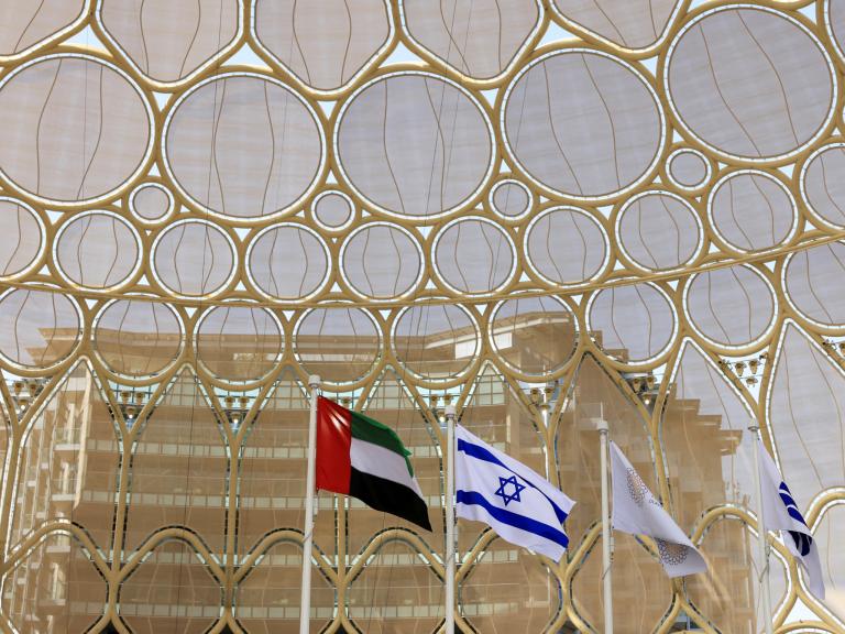Israeli and UAE flags flying together in Abu Dhabi - source: Reuters