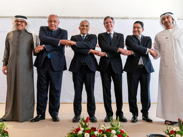Israeli and Arab foreign ministers, along with U.S. Secretary of State Blinken, at the Negev Summit - source: Reuters