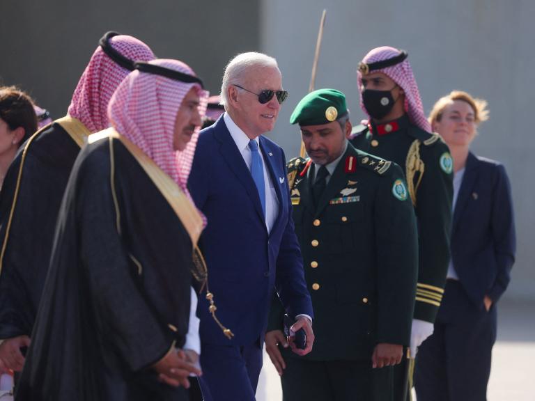 President Joe Biden arrives in Saudi Arabia in July 2022