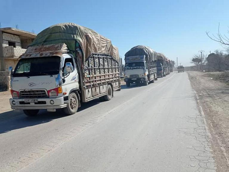 Trucks from the Autonomous Region, NE Syria, deliver aid after 2023 earthquake