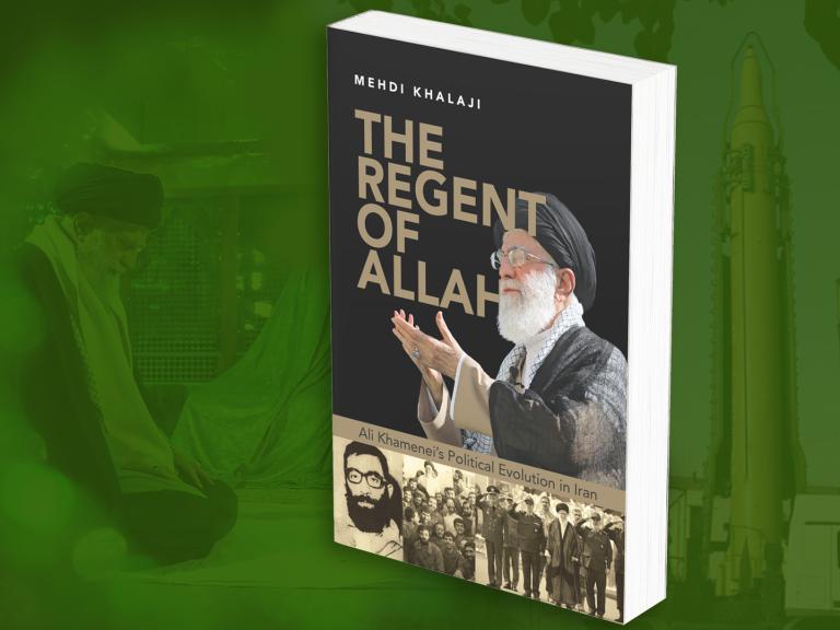 Khamenei present day, underneath: as a youth, with clerics, with military
