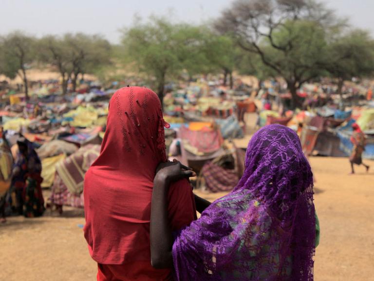 Photo of refugees at the Sudan-Chad border, July 2023.