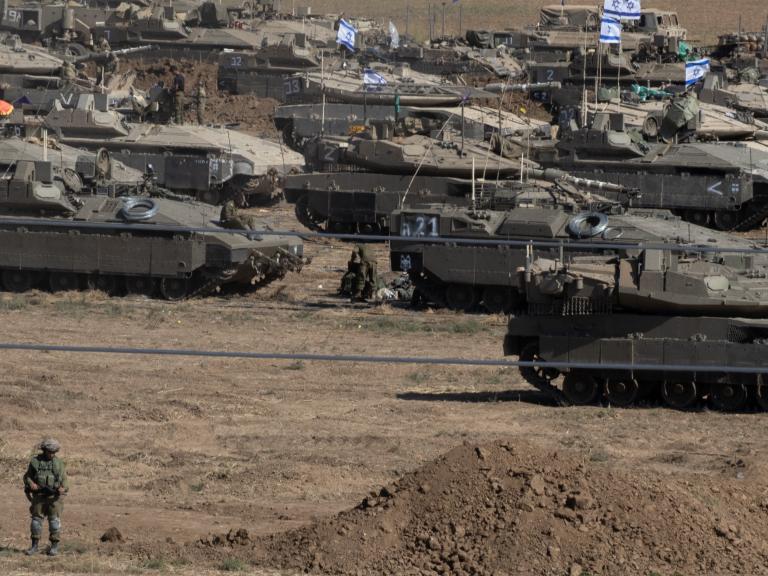 Photo of Israeli forces massing for ground operations in Gaza following the October 2023 Hamas attack.