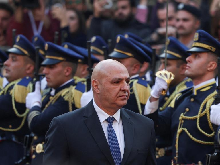 Newly elected Lebanese president Joseph Aoun reviews soldiers at the presidential palace in Beirut - source: Reuters