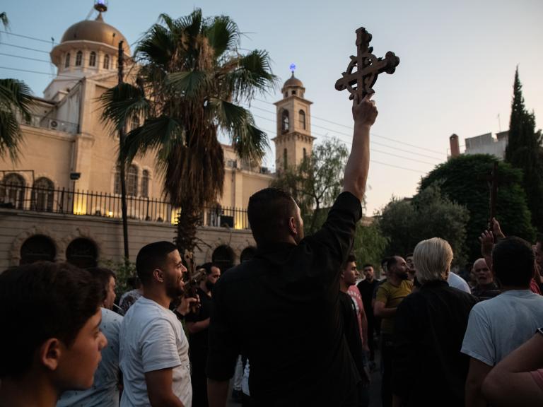 Syrian Christians demonstrate in Damascus following the suicide bombing of the Mar Elias church - source: Reuters