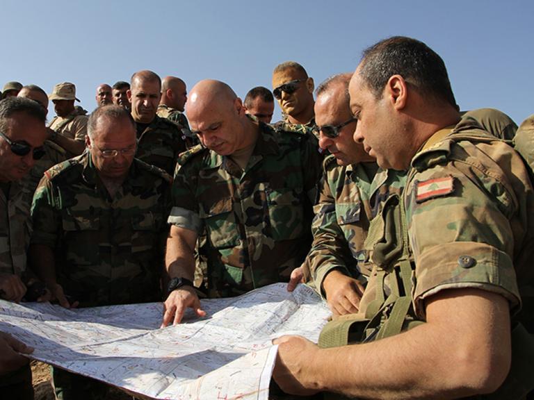 LAF soldiers study a map - source: Lebanese Armed Forces