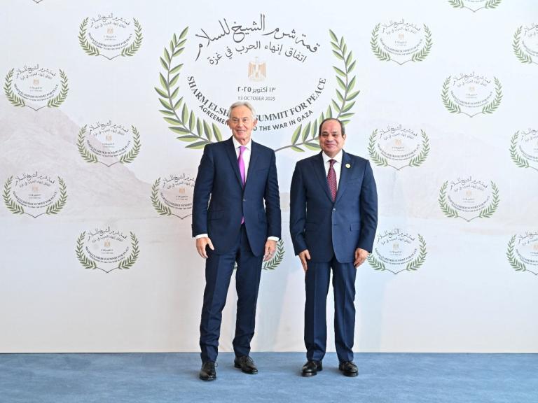 Former British prime minister Tony Blair and Egyptian president Sisi at the 2025 Sharm El Sheikh conference on the Gaza conflict - source: Reuters