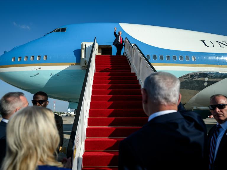 President Trump waves to Israeli Prime Minister Netanyahu as he departs Israel - source: The White House