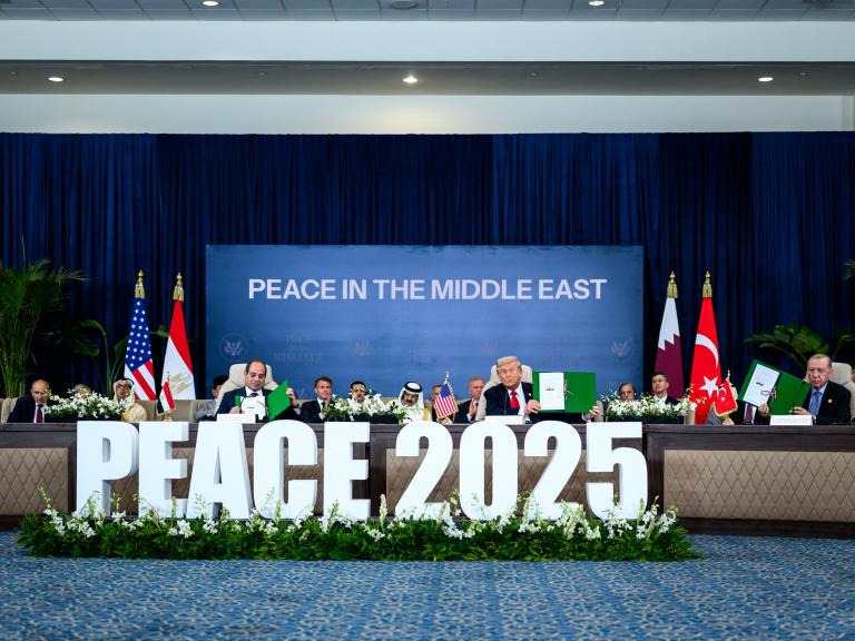 President Trump and Middle Eastern leaders sign documents relating to the Gaza Ceasefire - source: The White House