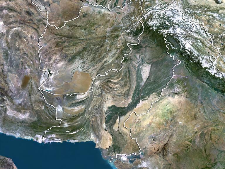 A satellite map with political borders overlaid shows Afghanistan, Iran, and Pakistan - source: Reuters