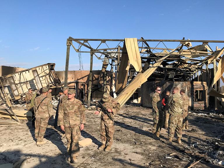 U.S. soldiers at an Iraqi base after a rocket attack by Iran-backed militias