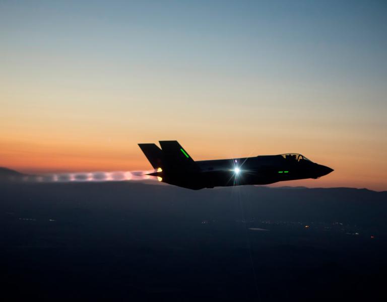 A U.S. Navy F-35 launches at night - source: Department of Defense