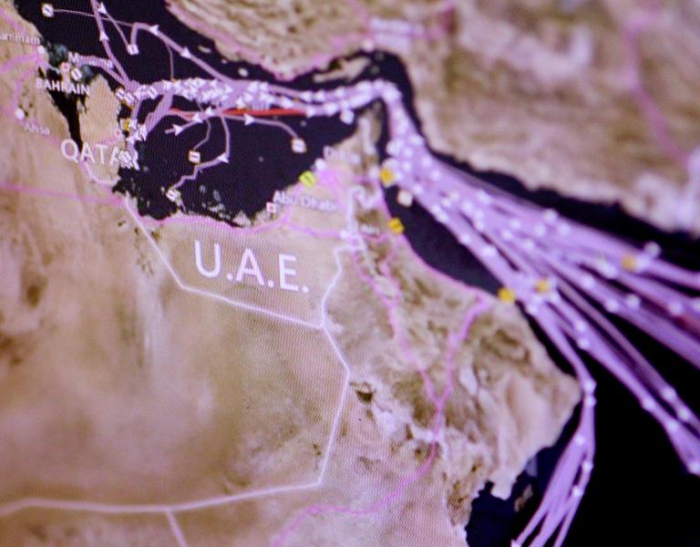 A map shows the routes of ships into and out of the Persian Gulf via the Strait of Hormuz - source: Reuters