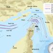 Screenshot of a map showing shipping routes through the Strait of Hormuz.