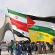 Protesters display Iranian, Syrian, Palestinian, and Hezbollah flags - source: Reuters