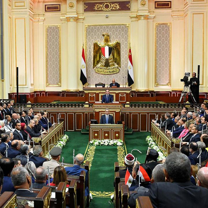 Egyptian president Sisi is sworn in to a second term in Parliament in 2018.