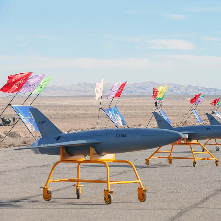 Iranian military drone aircraft on display.