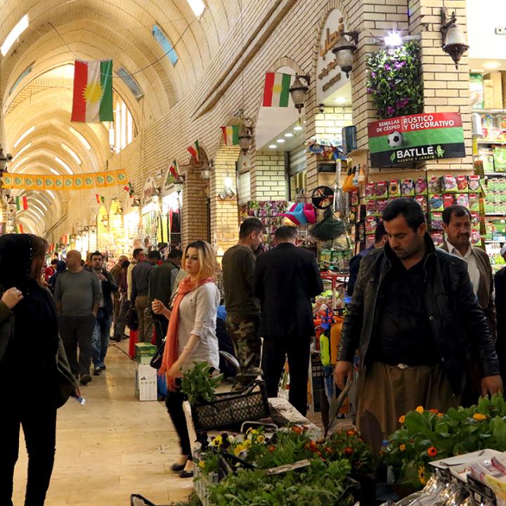 Shoppers at a market in Erbil