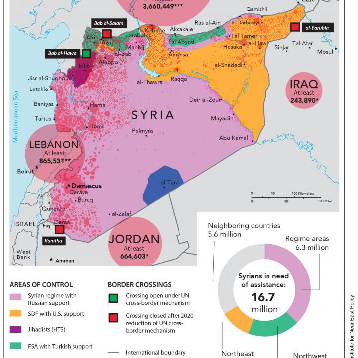 Map showing Syrians in need of humanitarian assistance.