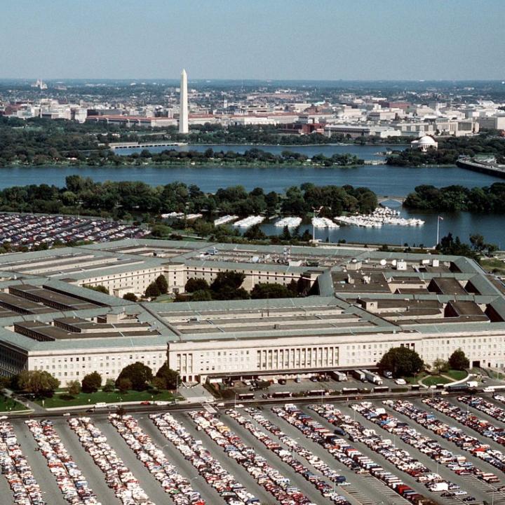 The Pentagon, seen with Washington, DC, in the background