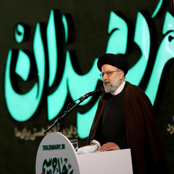 Iranian presidential candidate Ebrahim Raisi speaking in 2021