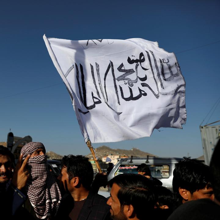 The Taliban flag on display in Kabul, Afghanistan