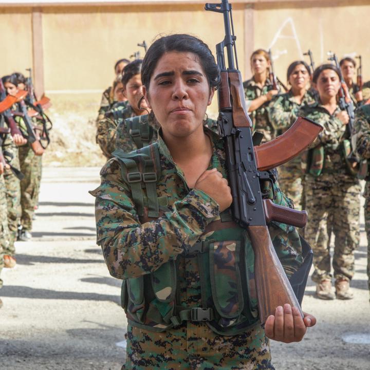 SDF fighters train at a US Army base in Syria