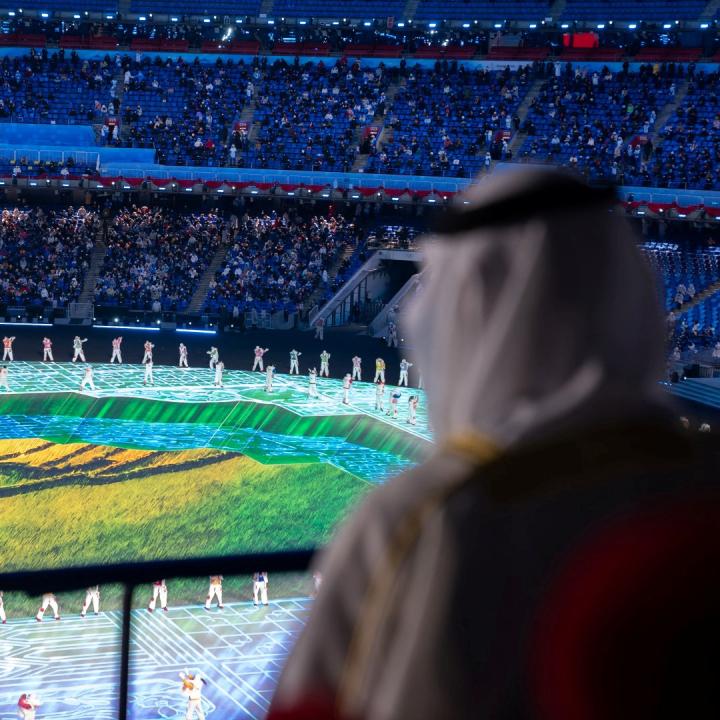 Abu Dhabi Crown Prince Sheikh Mohammed bin Zayed Al Nahyan watches the opening ceremony of the 2022 Beijing Winter Olympics in Beijing - source: Reuters