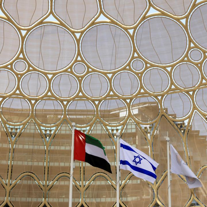 Israeli and UAE flags flying together in Abu Dhabi - source: Reuters