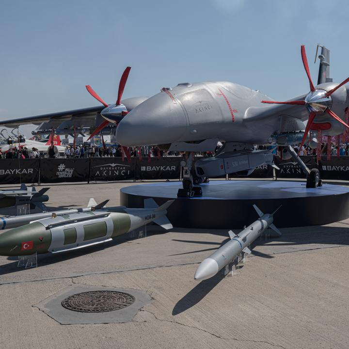 A Turkish Bayraktor UAV on display at an airshow - source: Reuters