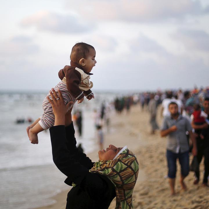 Palestians on a Mediterranean beach in Gaza