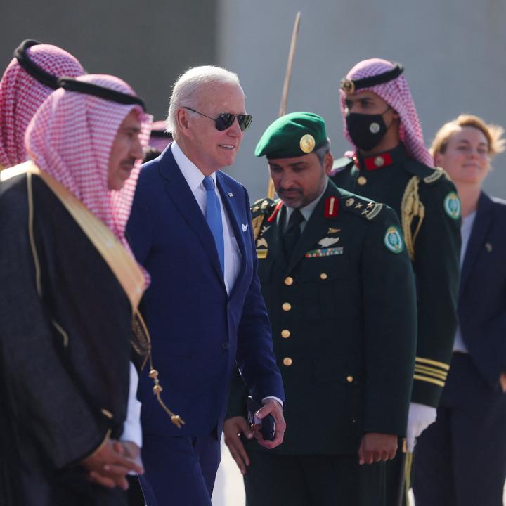 President Joe Biden arrives in Saudi Arabia in July 2022