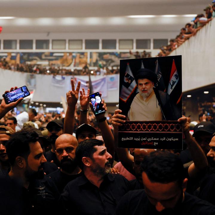 Supporters of Iraqi Shia cleric Moqtada al-Sadr gather during a sit-in, inside the parliament building in Baghdad - source: Reuters