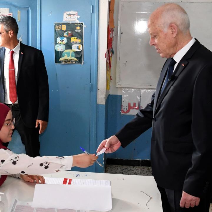 President Kais Saied of Tunisia casts a vote in the July 2022 constitutional referendum.