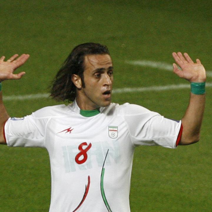 Iran's Ali Karimi, wearing green wristbands at a 2010 World Cup qualifier - source: Reuters