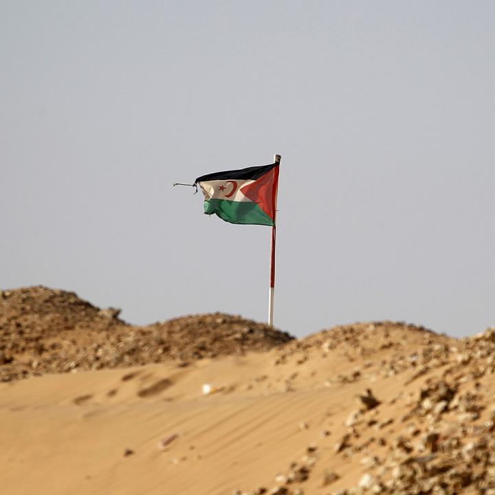 A Western Sahara flag flying in the Sahara - source: Reuters
