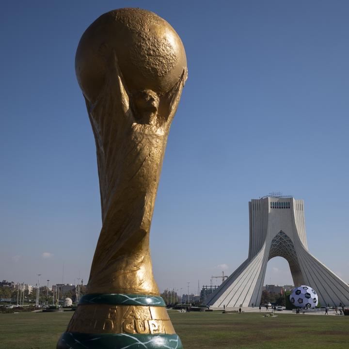 A statue of the men's FIFA World Cup trophy on display in downtown Tehran, Iran - source: Reuters