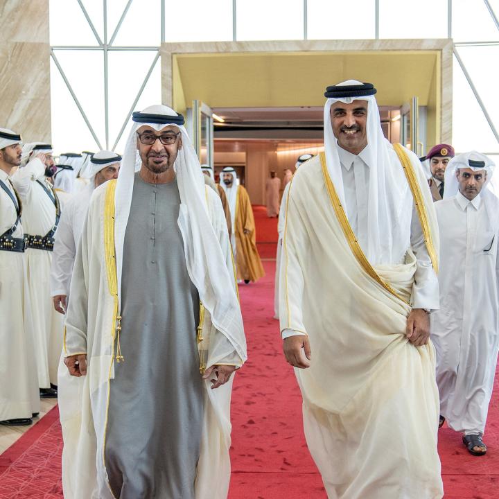 Qatar's Emir Sheikh Tamim bin Hamad al-Thani receives President of the United Arab Emirates Sheikh Mohamed bin Zayed Al Nahyan in Doha, Qatar - source: Reuters