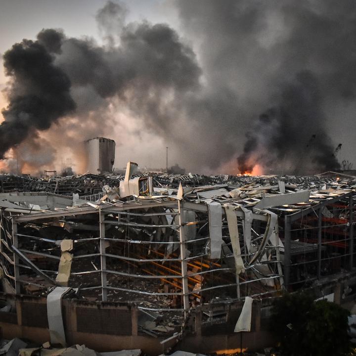 Fires burn after the August 2020 port explosion in Beirut - source: Reuters