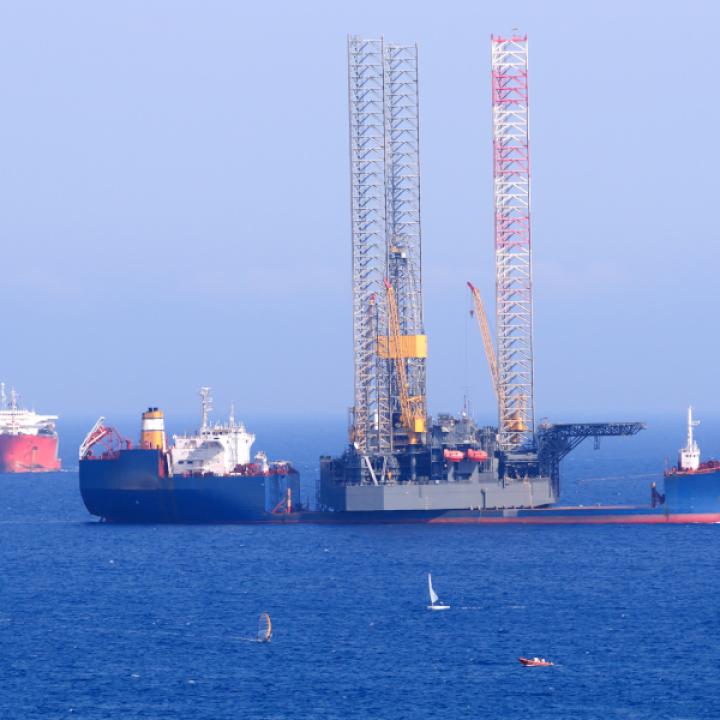 Ships and a drilling platform in the Aphrodite offshore gas field near Cyprus