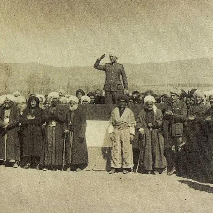 Qazi Muhammed salutes at the founding of the Kurdish Republic of Mahabad in 1946 - source: Wikimedia Commons