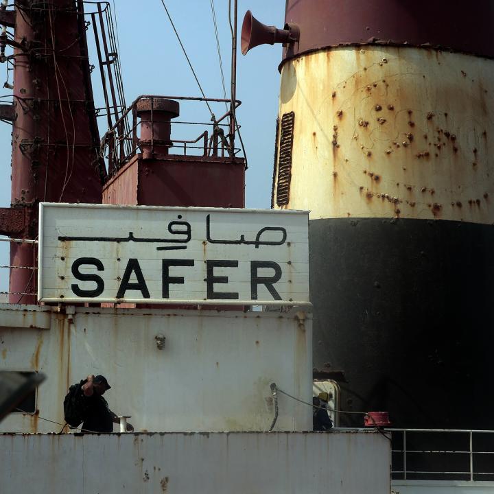 A view of the beleaguered FSO Safer oil tanker in the Red Sea, off the coast of Yemen's rebel-held Rass Issa port in the western Hodeidah province, during operations to remove more than a million barrels of oil from the tanker vessel - source: Reuters